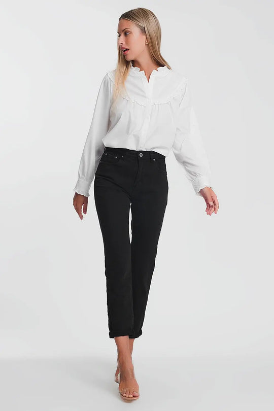 Jean droit taille haute en Noir - Pantalons