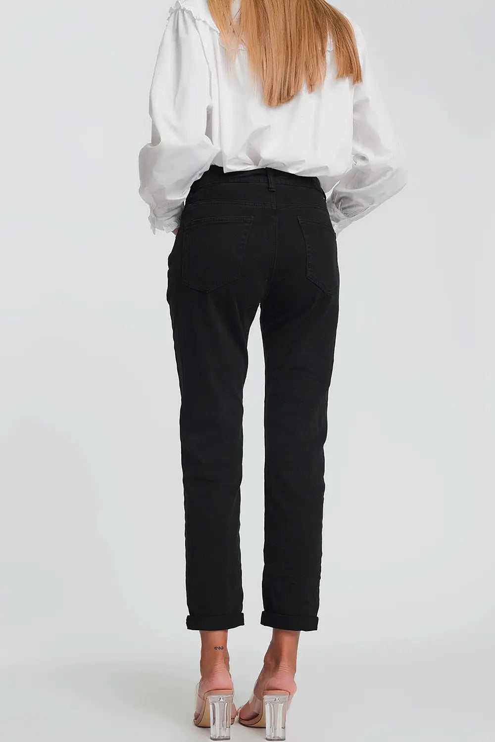 Jean droit taille haute en Noir - Pantalons