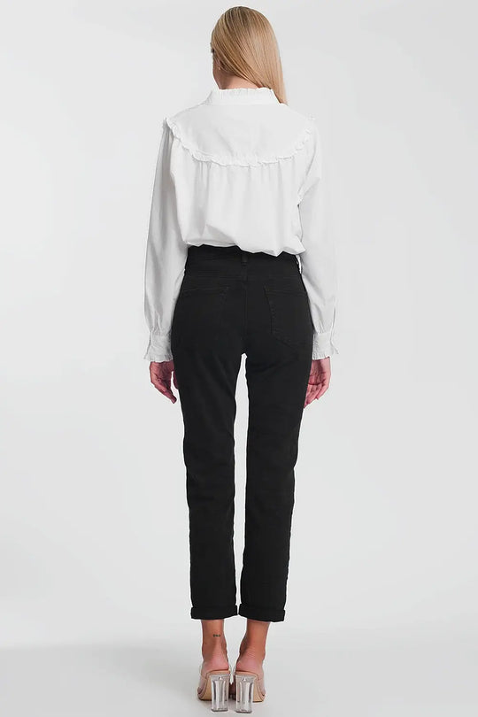 Jean droit taille haute en Noir - Pantalons