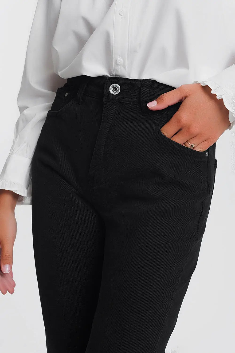 Jean droit taille haute en Noir - Pantalons