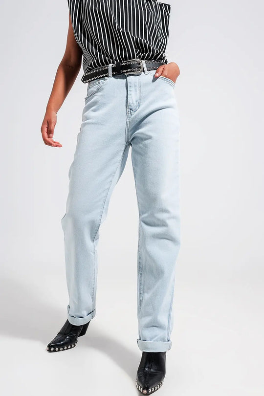 Jean droit taille mi haute Délavage clair vintage - Pantalons