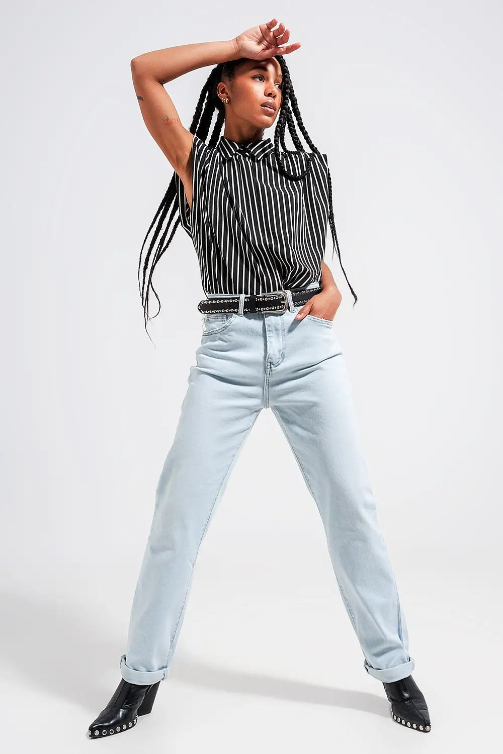 Jean droit taille mi haute Délavage clair vintage - Pantalons