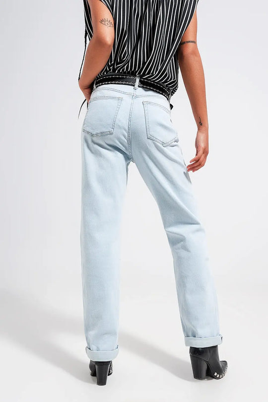 Jean droit taille mi haute Délavage clair vintage - Pantalons
