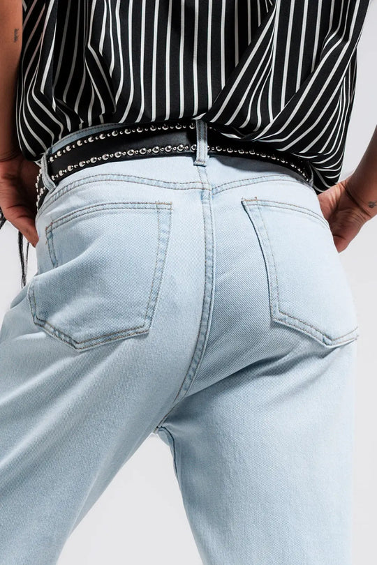 Jean droit taille mi haute Délavage clair vintage - Pantalons