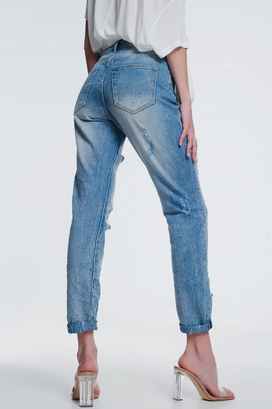 Jean droit ultra taille haute à déchirures Bleu clair - Pantalons