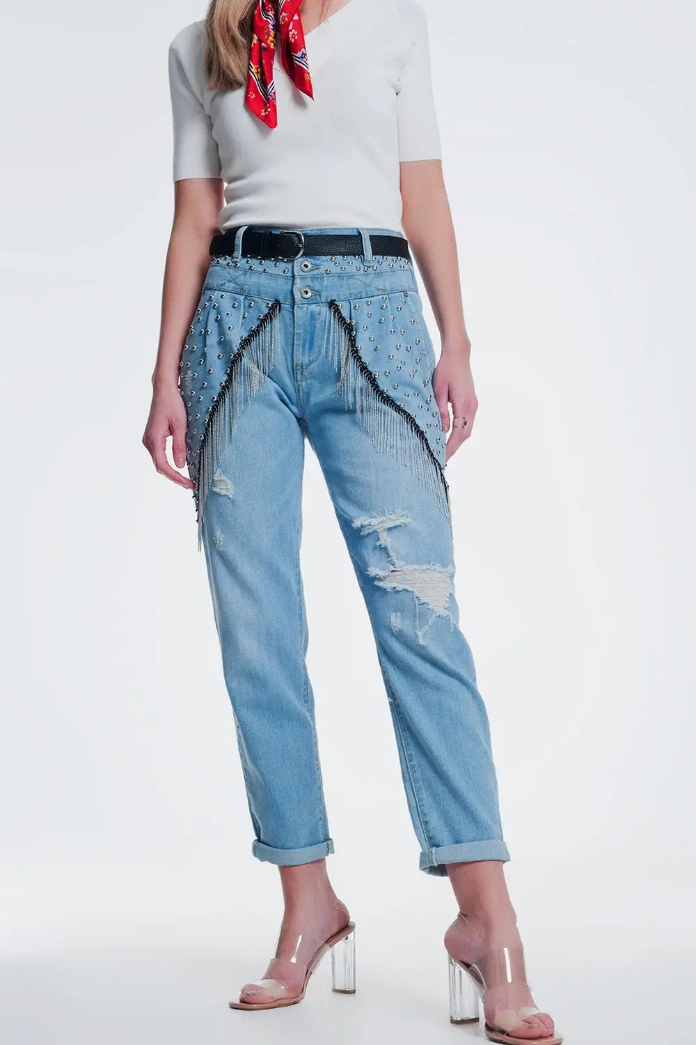 jean droit vintage déchiré avec clous - Pantalons