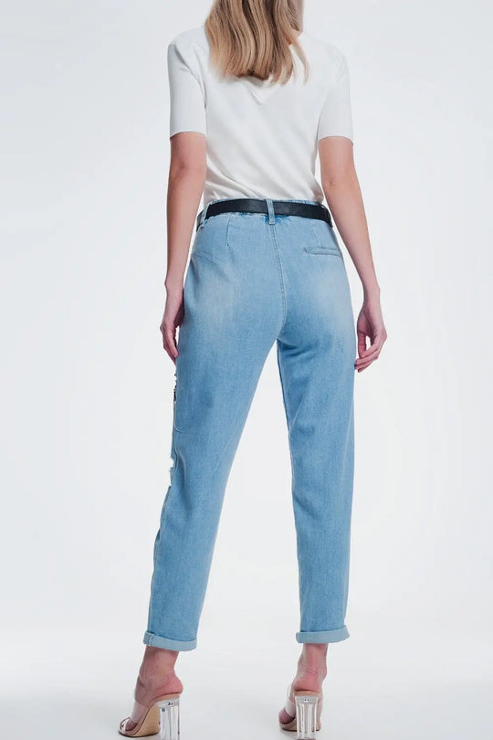 jean droit vintage déchiré avec clous - Pantalons