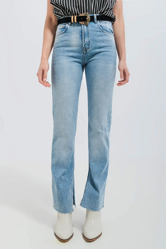 Q2 Jean effet seconde peau en tissu stretch à délavage clair avec ourlet brut