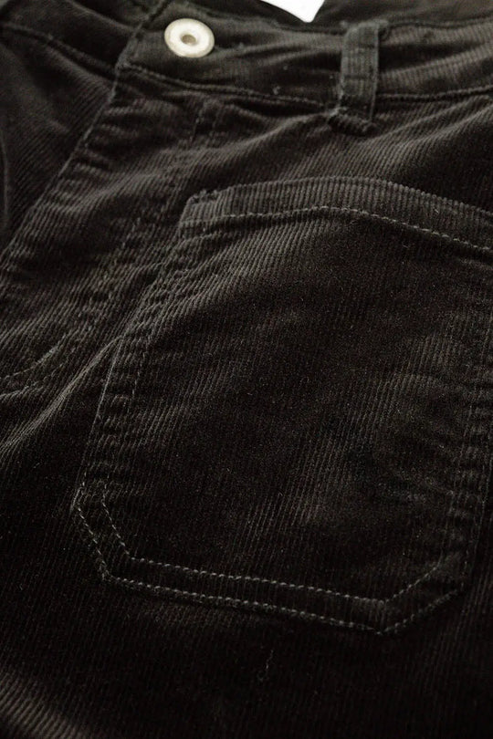 Jean en velours côtelé à jambes droites noir avec poches - Pantalons