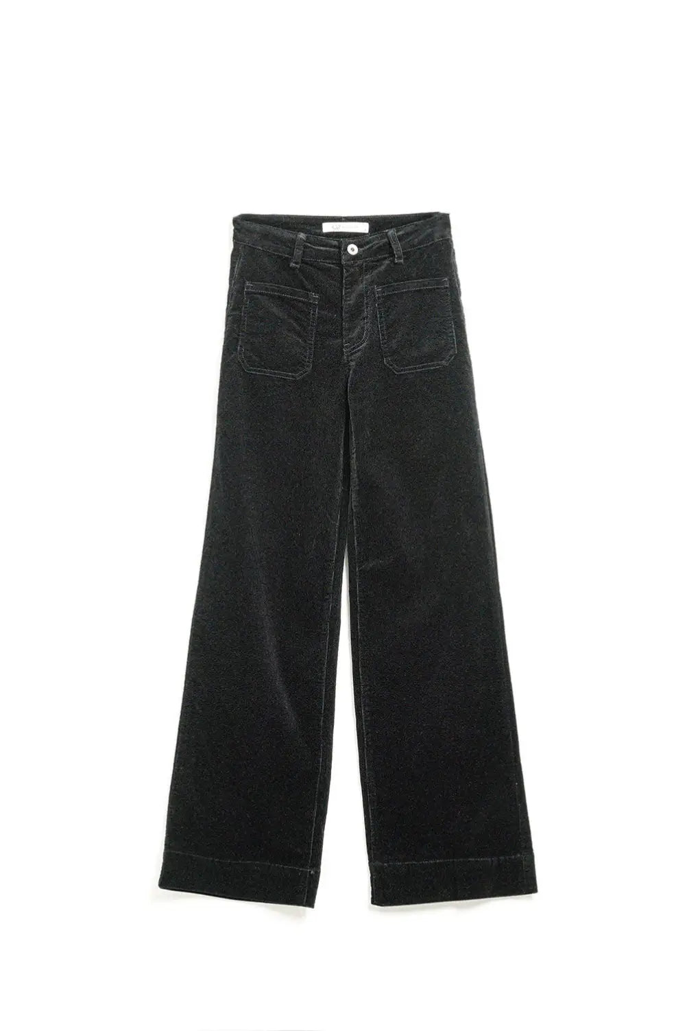 Jean en velours côtelé à jambes droites noir avec poches - Pantalons