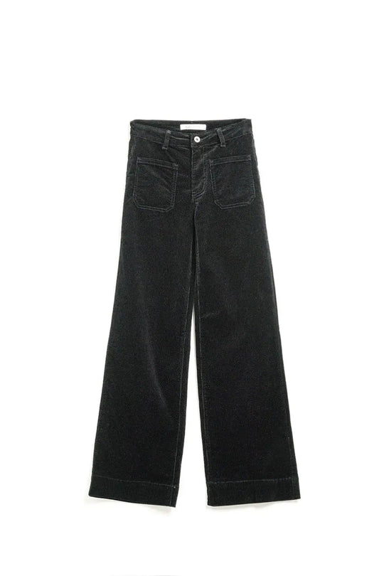 Jean en velours côtelé à jambes droites noir avec poches - Pantalons