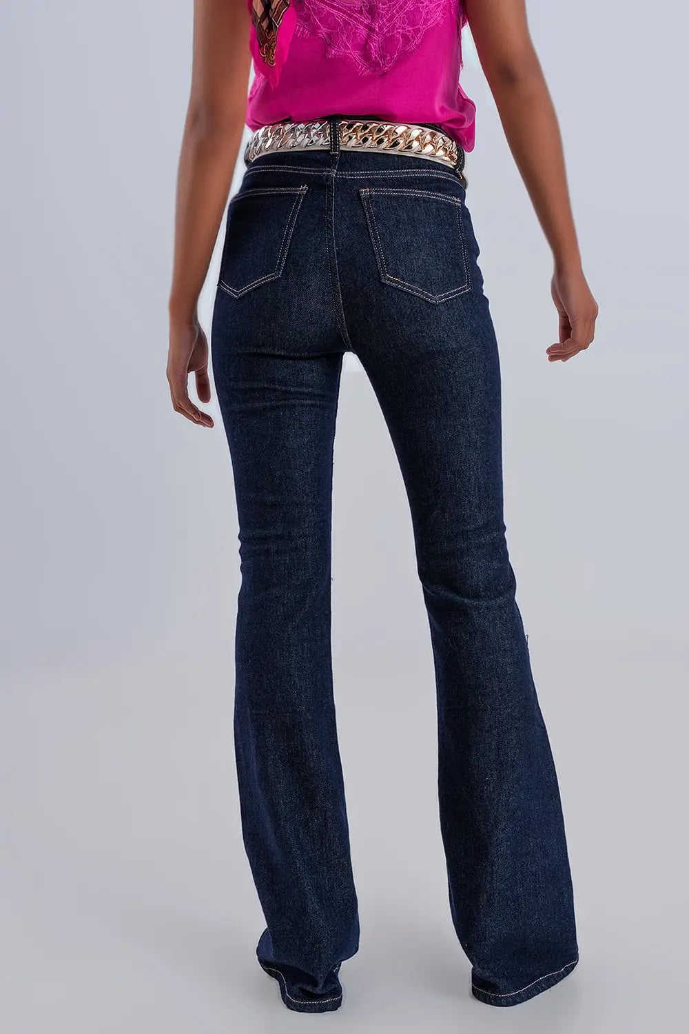 Jean évasé à taille ultra haute Délavage foncé - Pantalons
