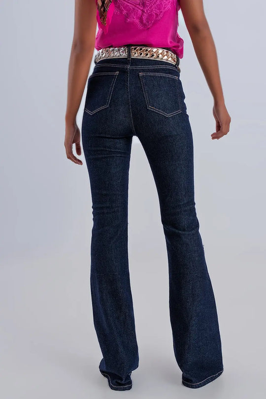 Jean évasé à taille ultra haute Délavage foncé - Pantalons