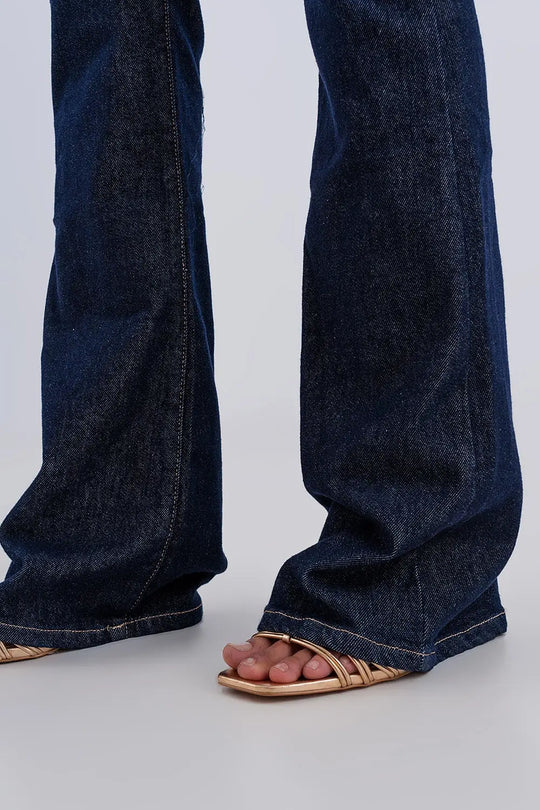 Jean évasé à taille ultra haute Délavage foncé - Pantalons
