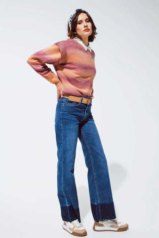 Jean évasé bleu avec ourlet bleu foncé - Pantalons