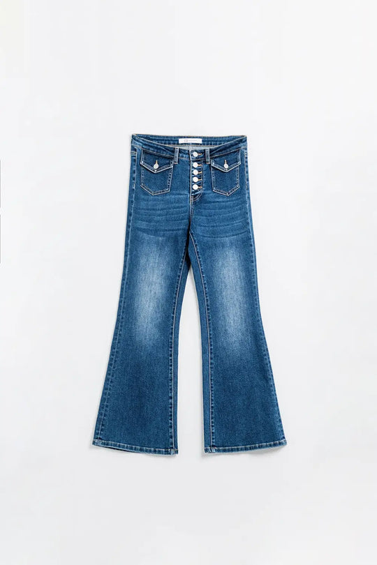 jean évasé bleu moyen avec poches - Pantalons