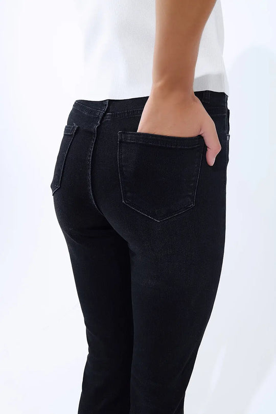 Jean flare à taille haute en noir - Pantalons