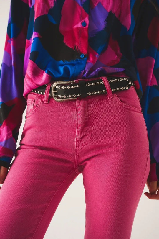 Jean flare taille haute en rose - Pantalons