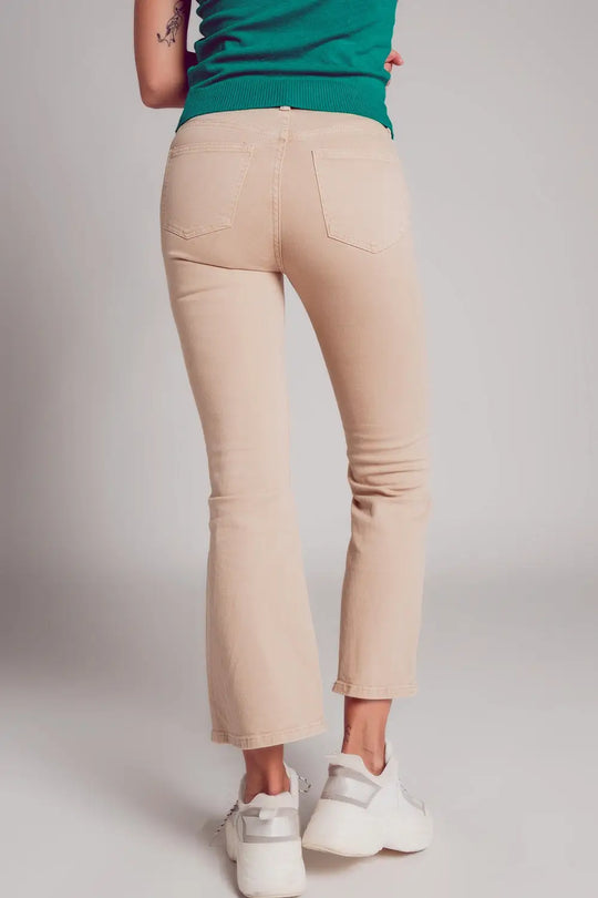 jean flare taille haute en sable - Pantalons