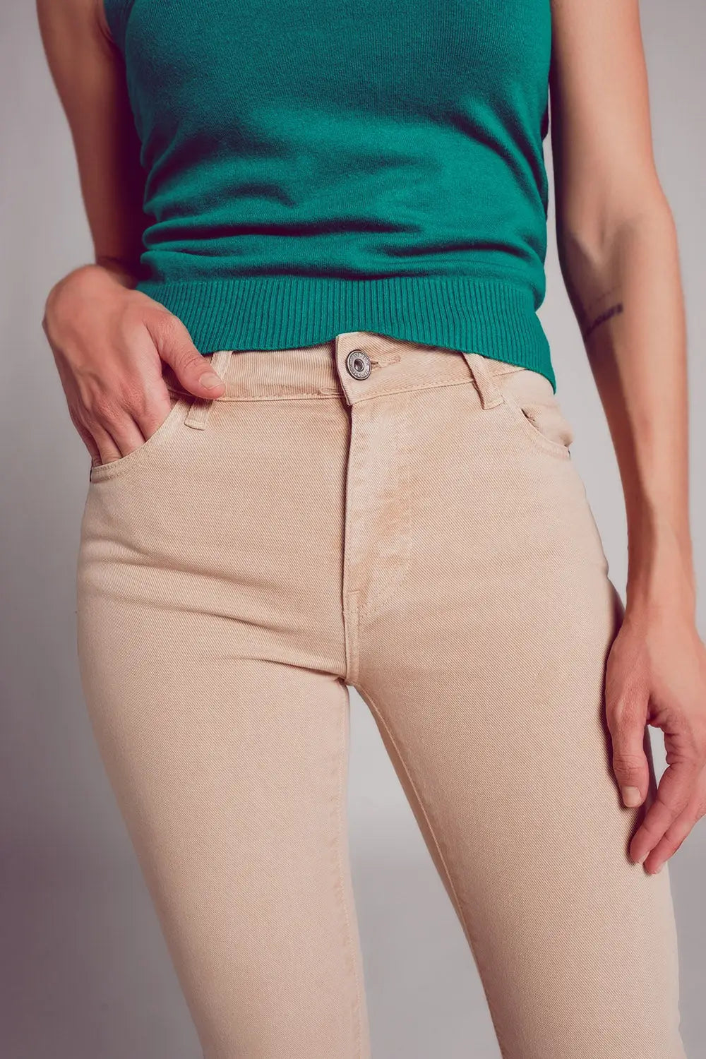 jean flare taille haute en sable - Pantalons