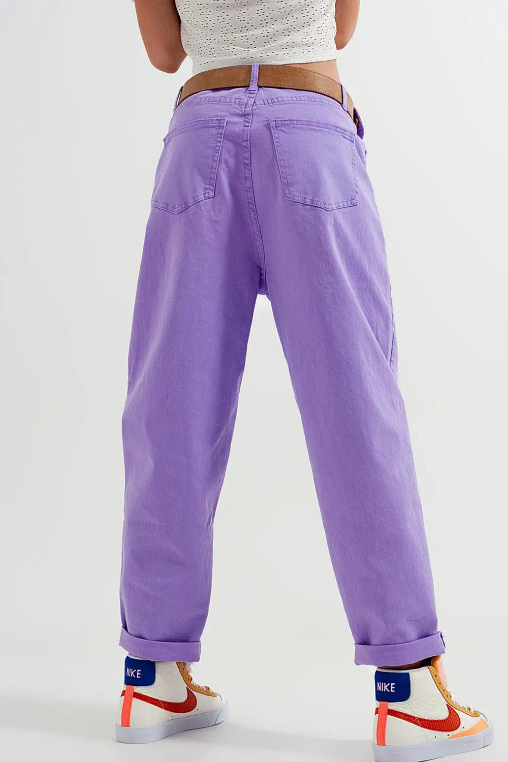 Jean fuselé et ample à taille haute violet - Pantalons