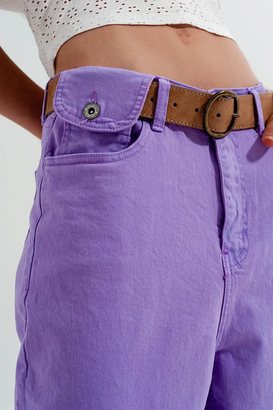 Jean fuselé et ample à taille haute violet - Pantalons