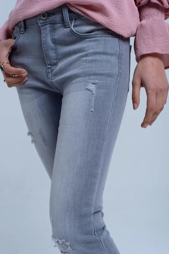 Jean gris avec détails déchirés - Pantalons