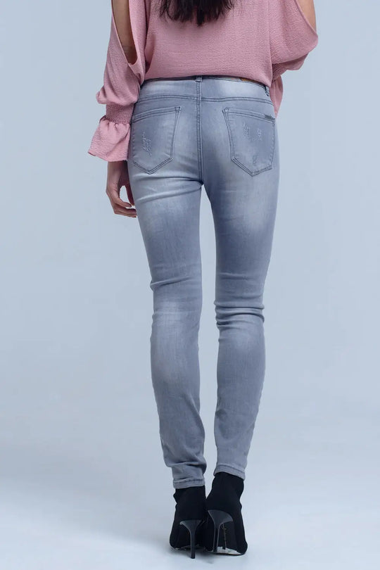 Jean gris avec détails déchirés - Pantalons