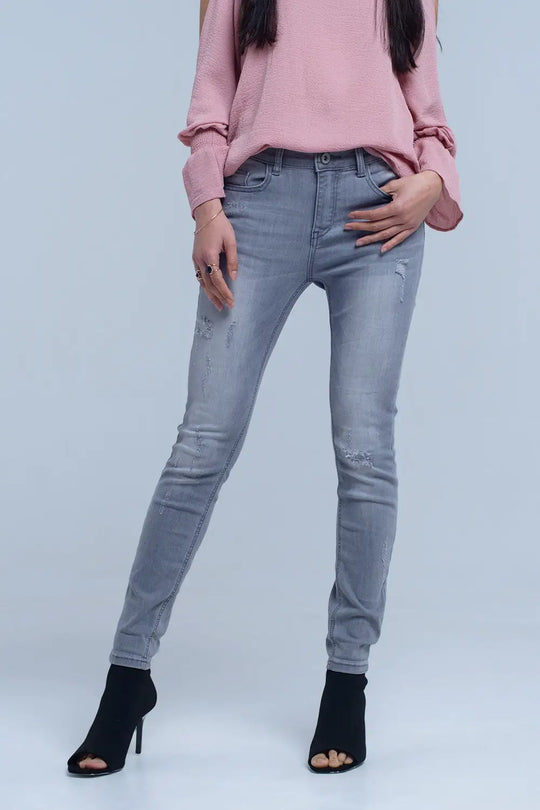 Jean gris avec détails déchirés - Pantalons