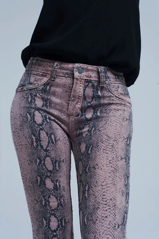 Jean imprimé animal rose réversible - Pantalons