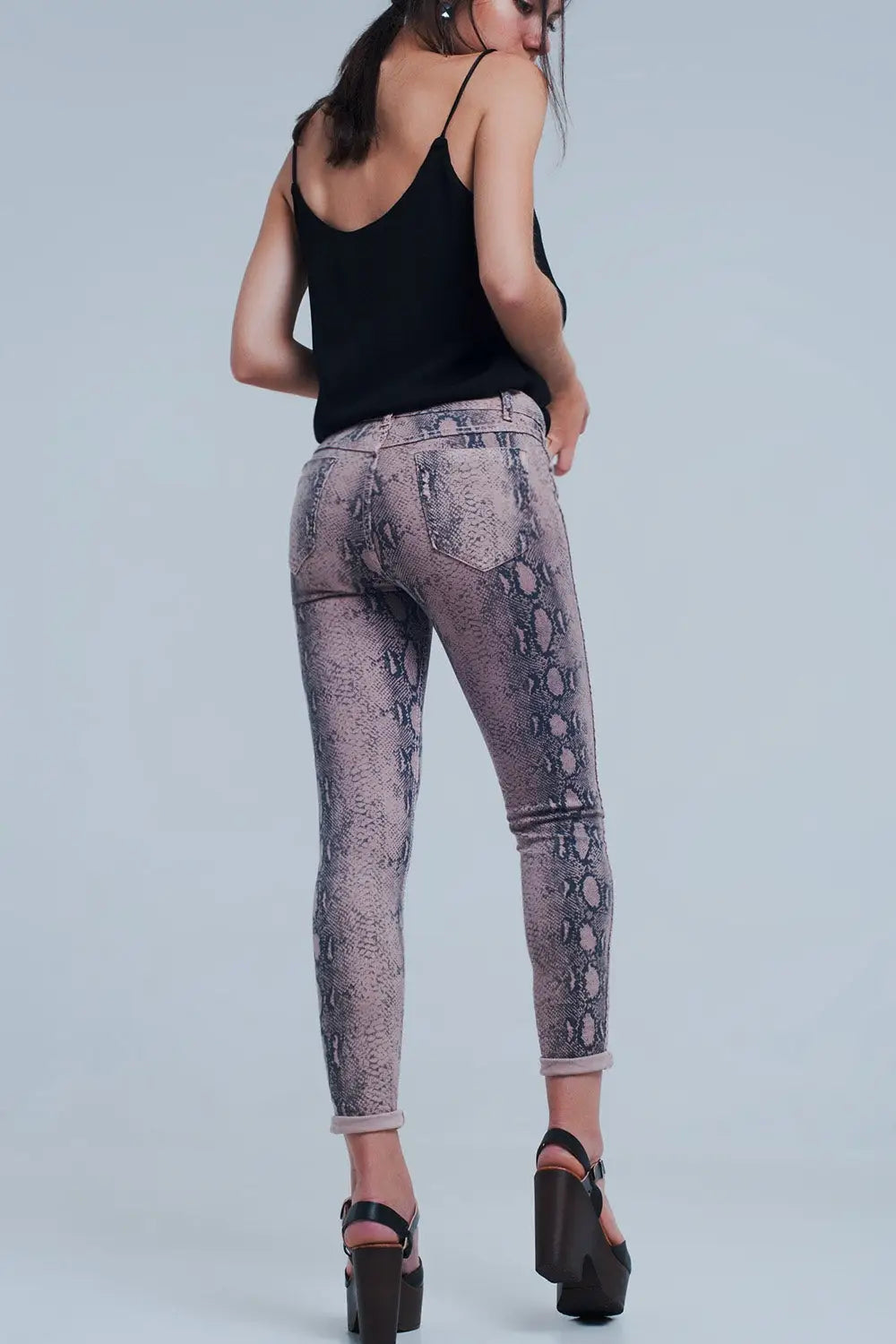 Jean imprimé animal rose réversible - Pantalons