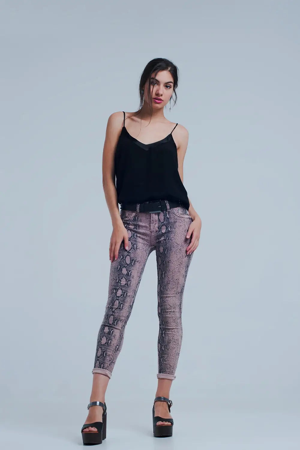 Jean imprimé animal rose réversible - Pantalons