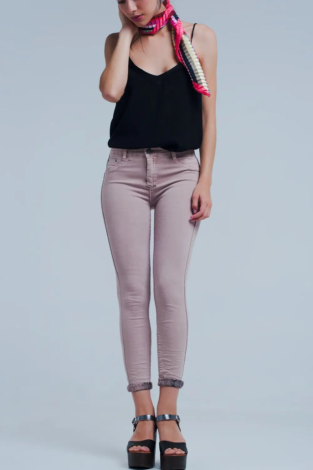 Jean imprimé animal rose réversible - Pantalons