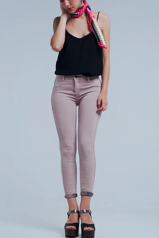 Jean imprimé animal rose réversible - Pantalons