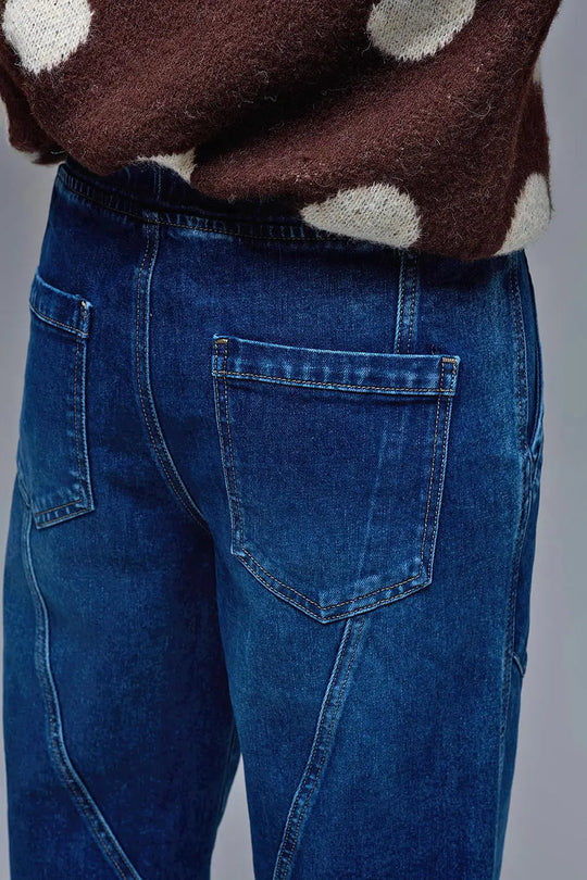Jean jogger en denim à la coupe décontractée et à la taille à cordon de serrage - Pantalons