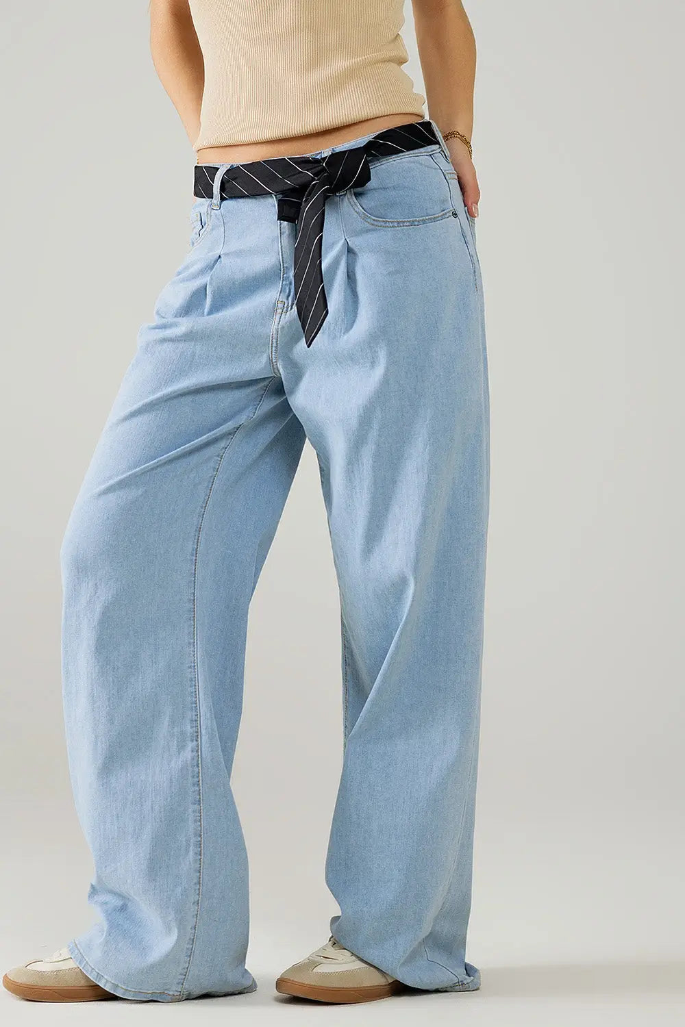 Jean large à plis bleu clair - Pantalons