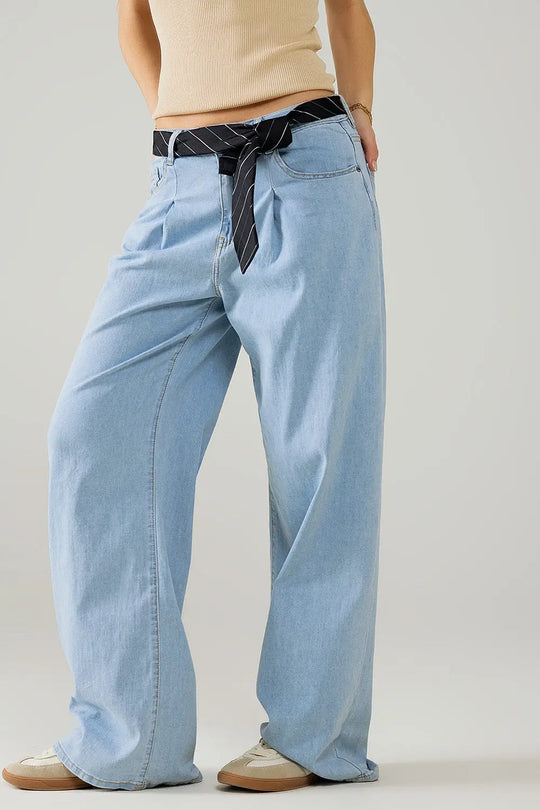 Jean large à plis bleu clair - Pantalons