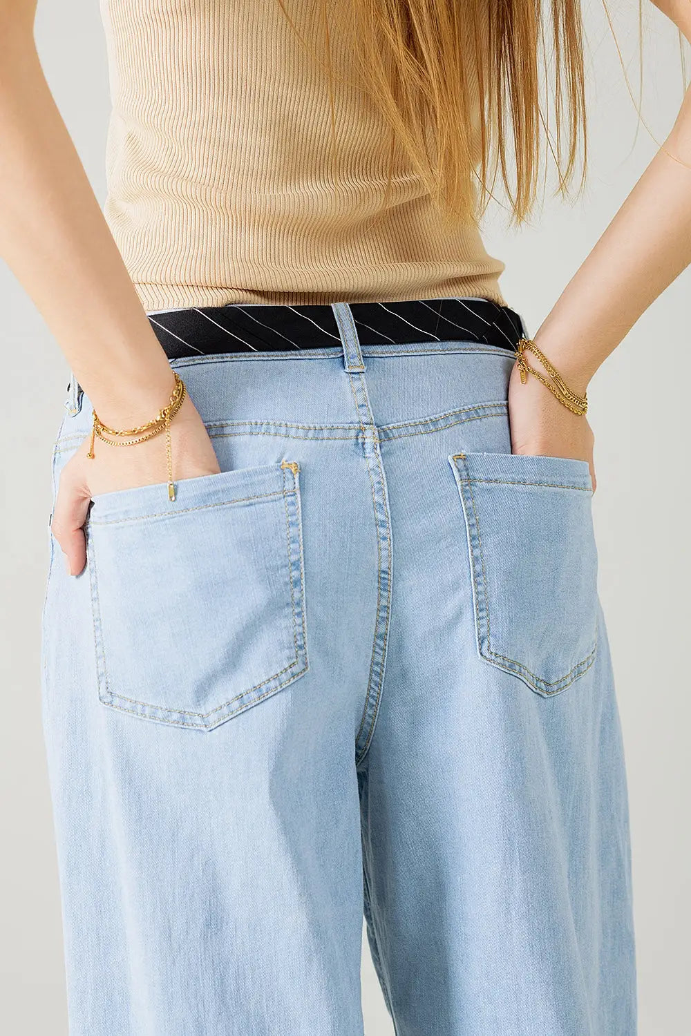 Jean large à plis bleu clair - Pantalons