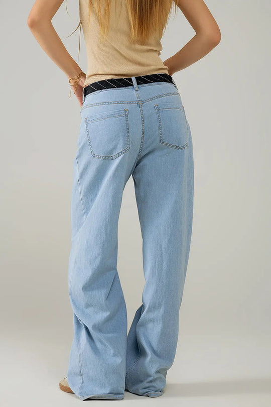 Jean large à plis bleu clair - Pantalons