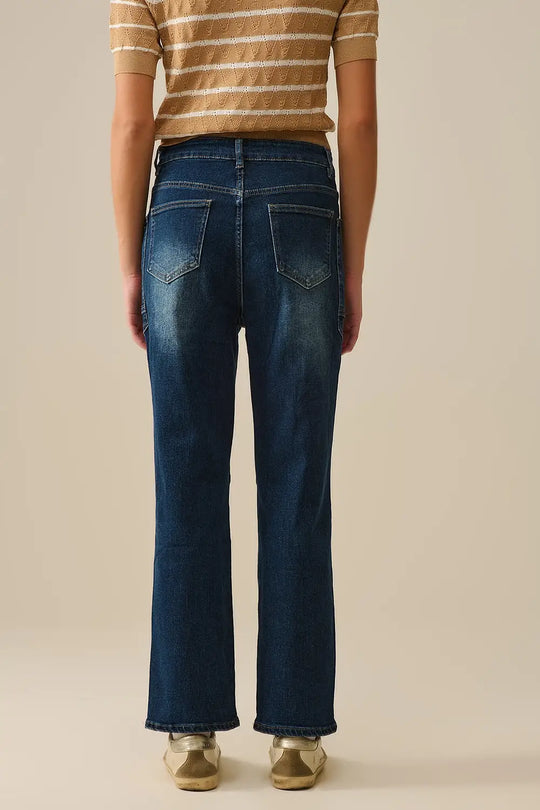 Jean large à taille ajustable en délavage foncé - Pantalons