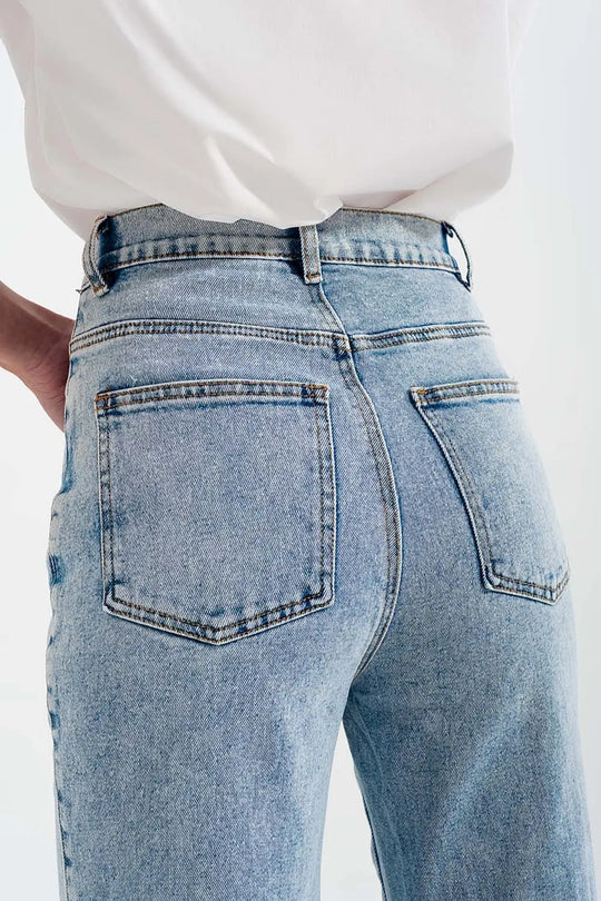 Jean large taille haute - Délavage à l’eau de javel - Pantalons