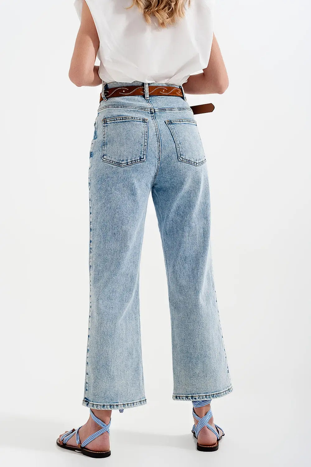 Jean large taille haute - Délavage à l’eau de javel - Pantalons