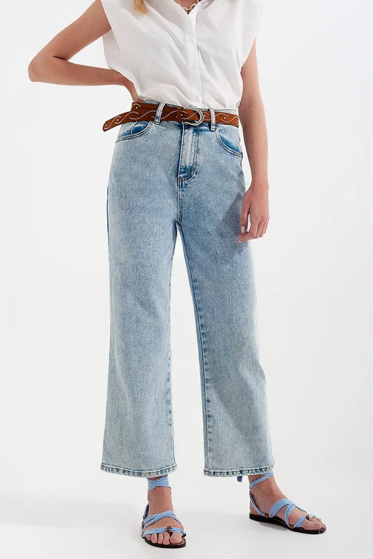 Q2 Jean large taille haute - Délavage à l&
