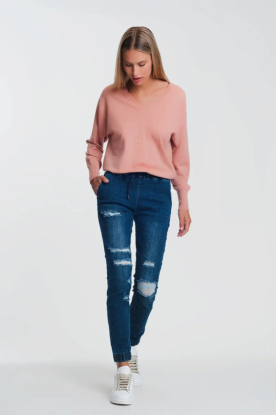 Jean léger style jogger en denim foncé - Pantalons