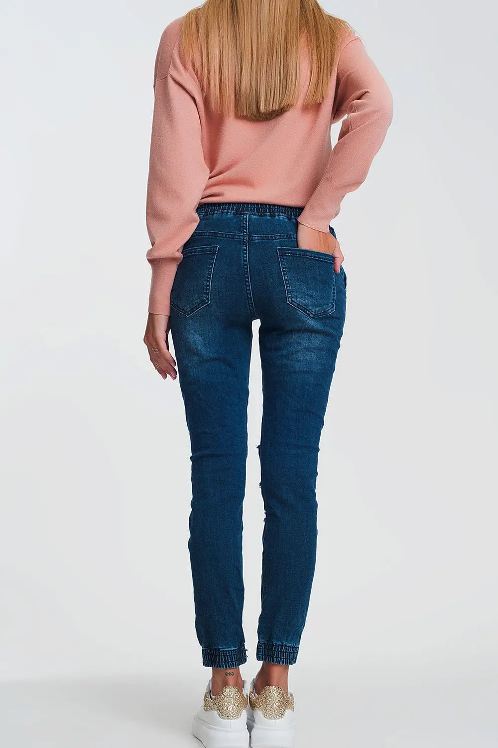 Jean léger style jogger en denim foncé - Pantalons