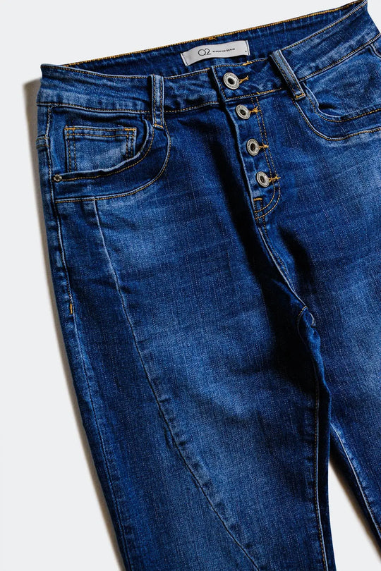Jean mom à coutures fantaisie Bleu délavé foncé - Pantalons