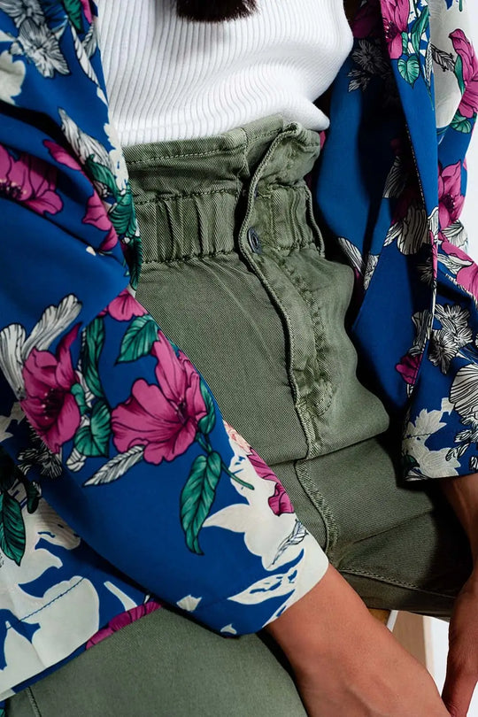 Jean mom à élastique taille haute froncée kaki - Pantalons