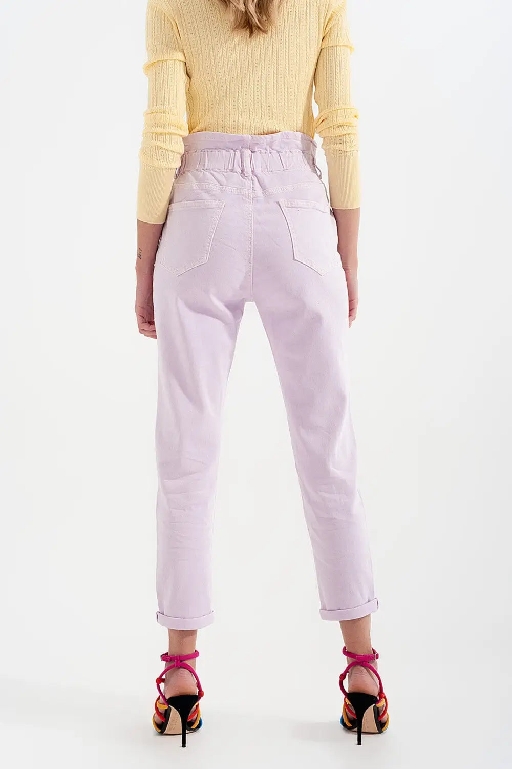 Jean mom à élastique taille haute froncée lilas - Pantalons