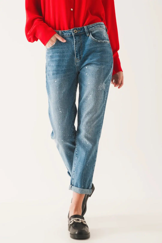 Jean mom à imprimé éclaboussures de peinture - Pantalons