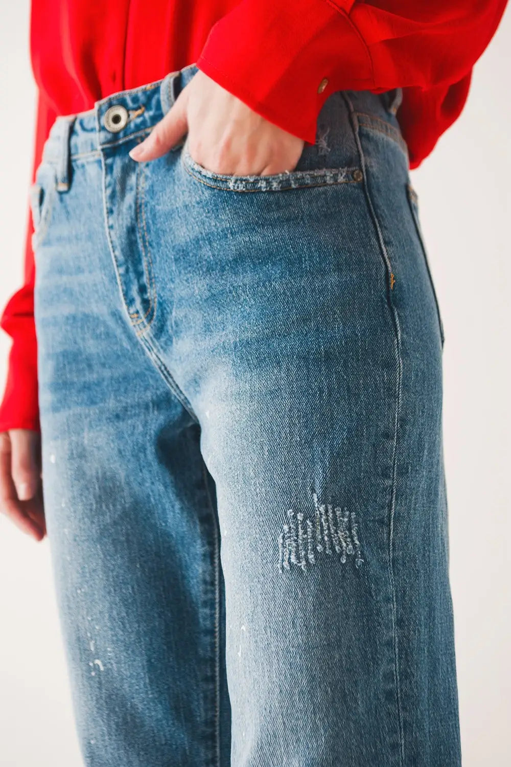 Jean mom à imprimé éclaboussures de peinture - Pantalons